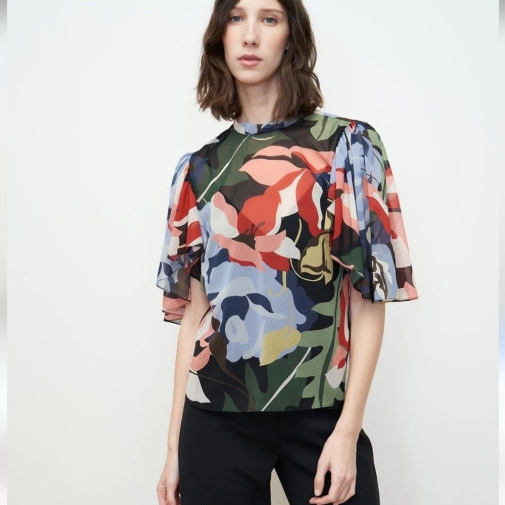 Rebecca Taylor Botanical Garden Mock Neck Silk Blouse size 4